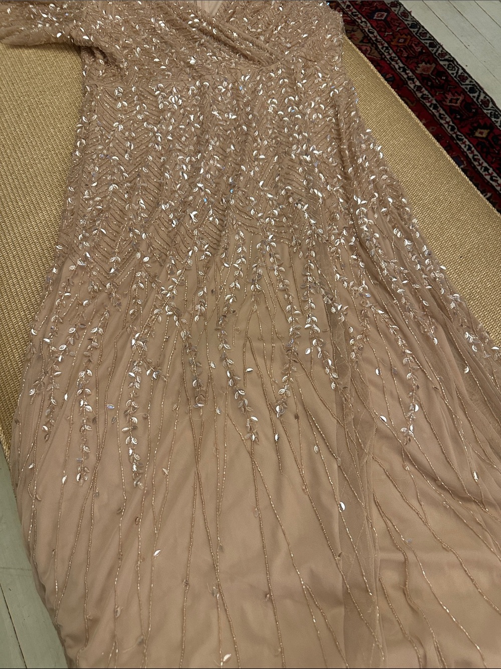 💜#39 BNWT MAC DUGGAL Embellished Blush V-Neck Evening Gown 35109 - Picture 8 of 9
